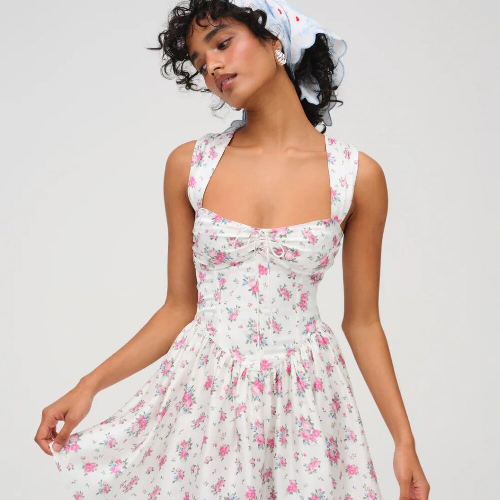FOR LOVE & LEMONS  August Mini Dress White Floral NWT